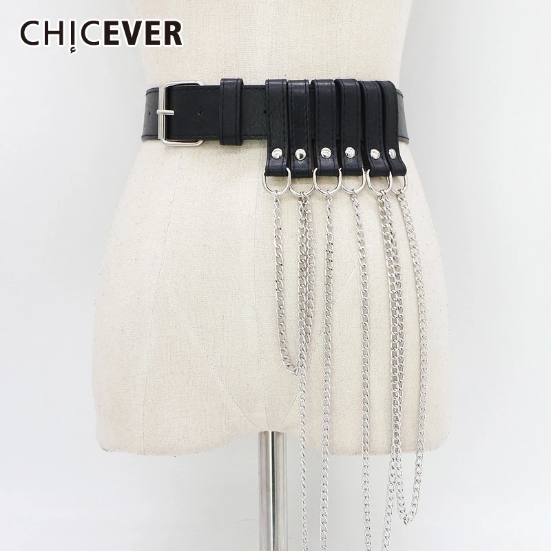 

CHICEVER PU Leather Black Belt For Women Patchwork Chain Casual Streetwear Belts Female Fashion New Accessories 2021 Style
