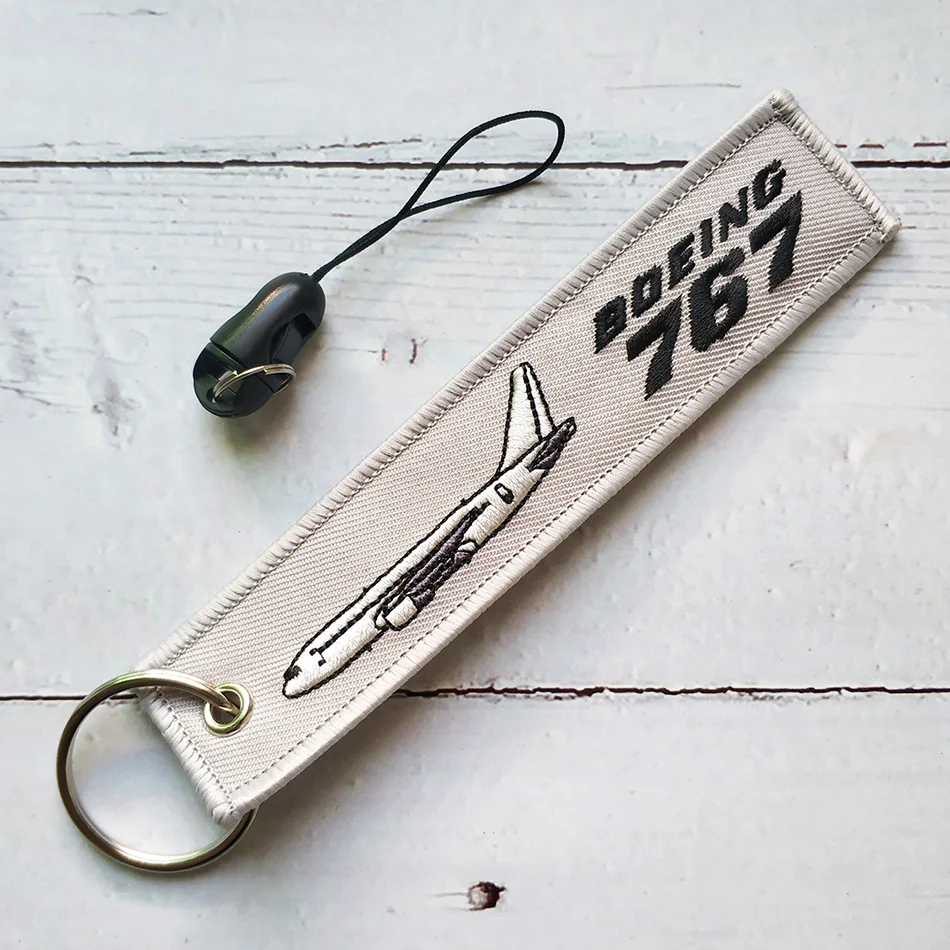 Boeing-pulsera de avión bordada para teléfono, correa para tarjeta de identificación, USB, soporte para insignia, regalo de Navidad, 767, color gris, 1 Juego