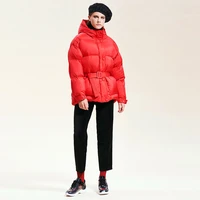 winter new fashion brand real duck down coat female single breasted with belt hooded warm down jacket wq123 dropship