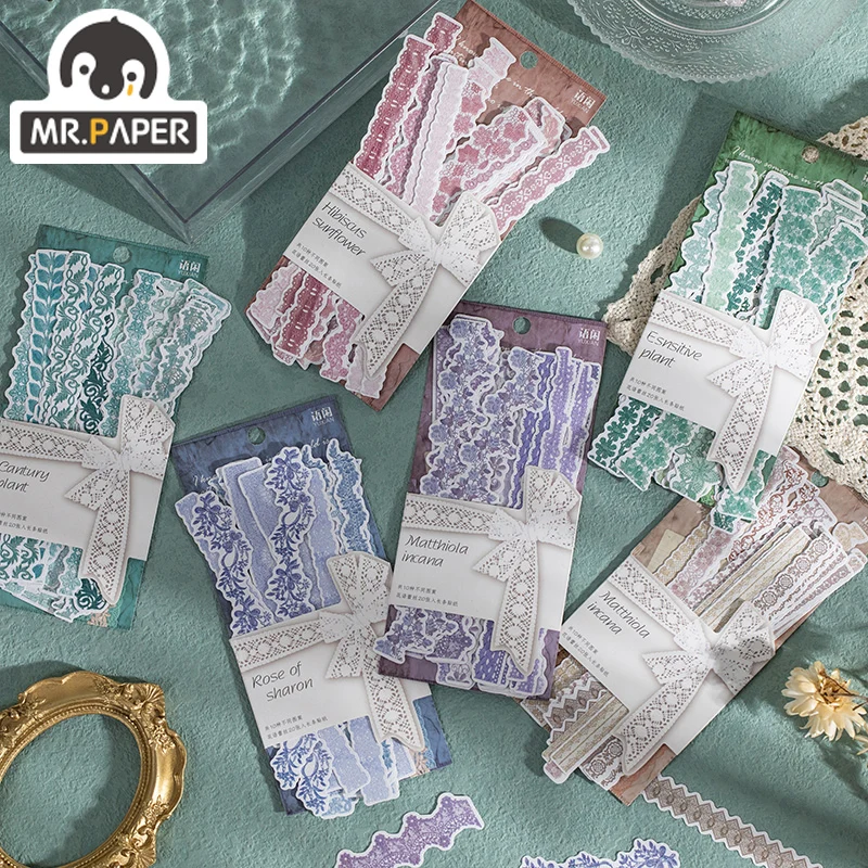 

Mr.Paper 6 Design Flower Language Lace Series Strip Sticker Pack 20 Pieces Into The Creative Pocket DIY Decorative Sticker Pack