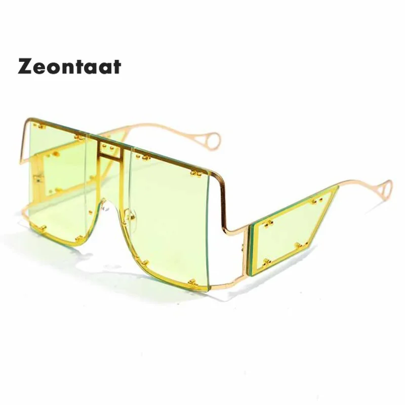 

Zeontaat Fashion Red Yellow Oversized Female Gradient Sunglasses 2019 Designer Luxury Brand Frameless Metallic Sunglasses