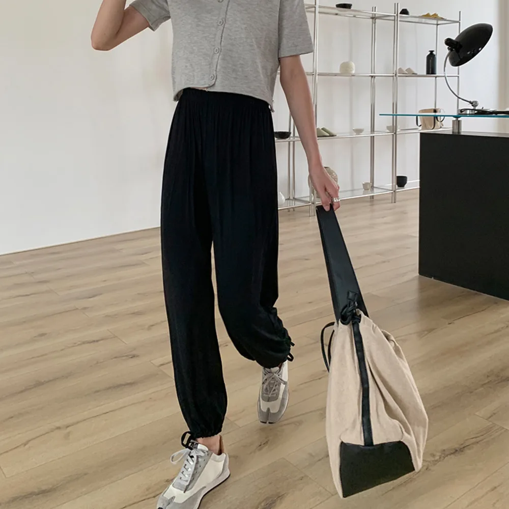 

Fashion Women Summer Korean Style Elastic Waist Color Drape Lantern Pants Office Lady Casual Loose Oversized Modal Trouser