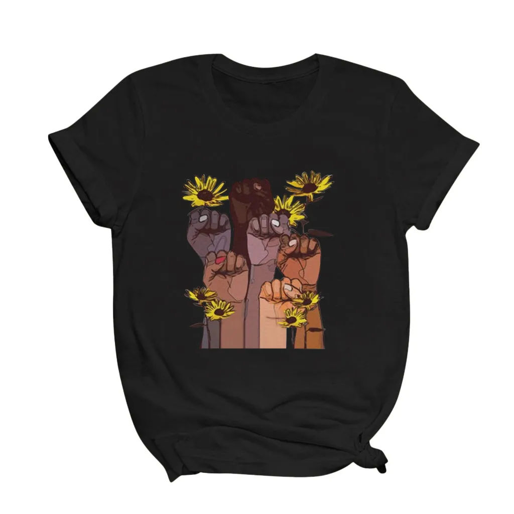 

Summer Simple Cool Tshirt O-Neck Funny Cartoon Fist Flower Print Short Sleeve Tees Women Comfy T-shirt Pullover Top Clothes 2020