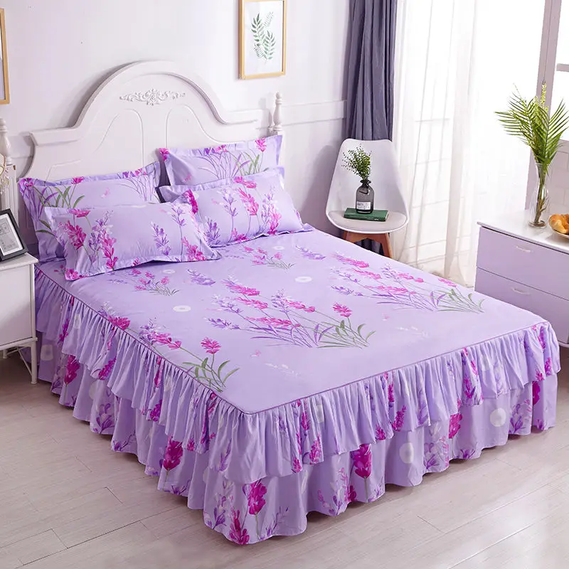 

15 Styles Thin Section Spring Autumn Home Textile Bedding 3pcs/set(1Bed Skirt + 2pcs Pillowcase) Bed Sheet Bedspread Pink