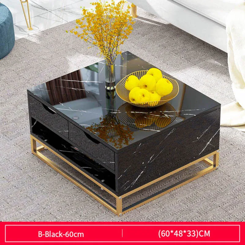 B Black(60cm) Деревянный стальной Мраморный Топ Журнальный столик гостиная придиванный столик обеденный стол Малый черный белый роскошный чайный столик для гостиной спальни - Цвет: B Black(60cm)