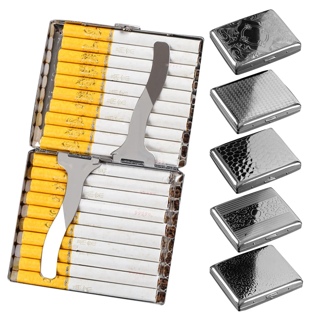 

Metal Cigars Cigarettes Cases for 20 sticks Cigarette Stainless Steel Tobacco Cigarette Boxes Tools