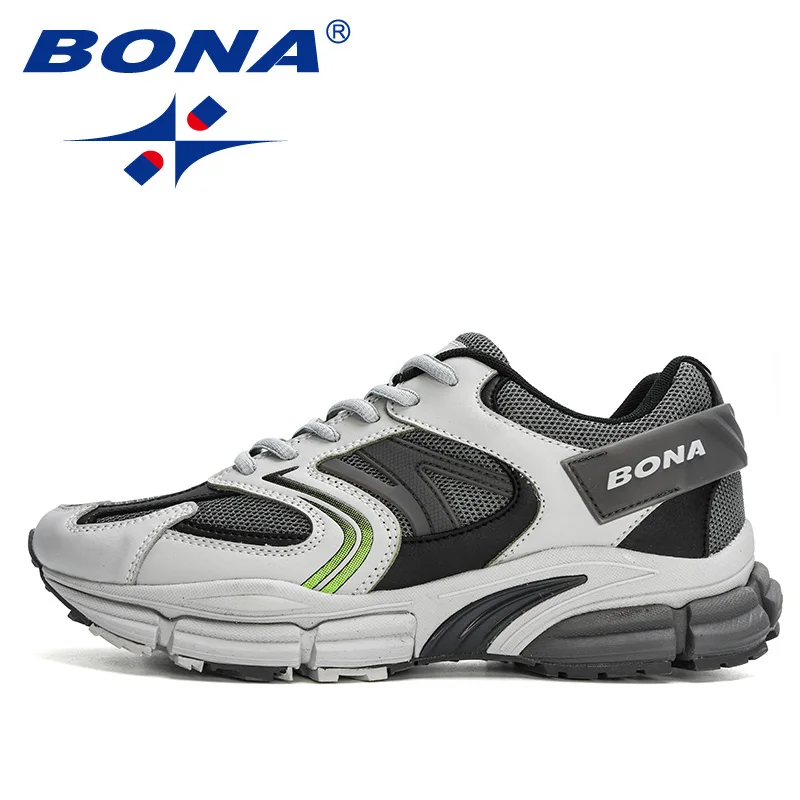 BONA 2021 New Designers Action Leather Mesh Men Running Shoes Sneakers Trainers Lightweight Antiskid Outdoor Walking Shoes Man