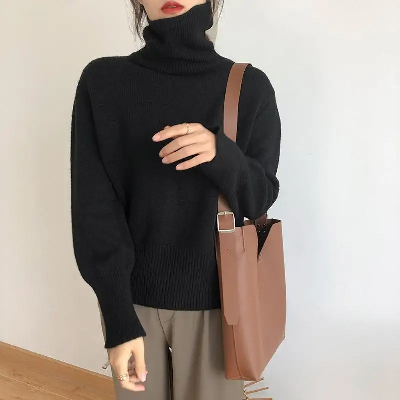 

Women's Korean Style High-Neck Solid Color Sweater Long-Sleeved Loose Pullover Warm Casual Top Autumn And Winter