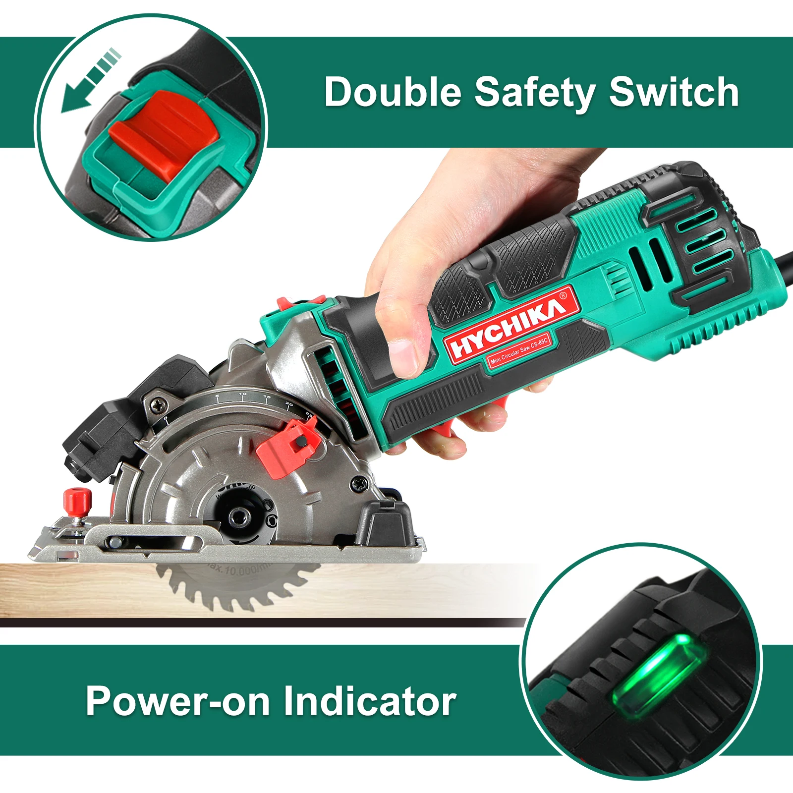 HYCHIKA-minisierra Circular eléctrica multifuncional, herramienta de bricolaje para cortar madera, tubo de PVC, con láser, 500 V, 120V, 220 W