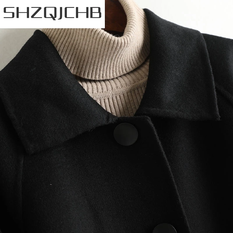 

JCHB 2021 Coat Female Wool Long Jacket Spring Autumn Double-faced Woolen Coat Women Overcoat Korean Manteau Femme KQN30173 KJ49