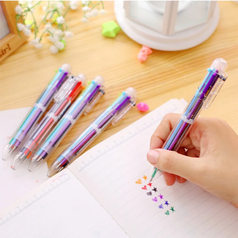 

3pcs/Lot 6 In 1 Colorful Pens Novelty Multicolor Ballpoint Pen Stationery School Boligrafo Supplies