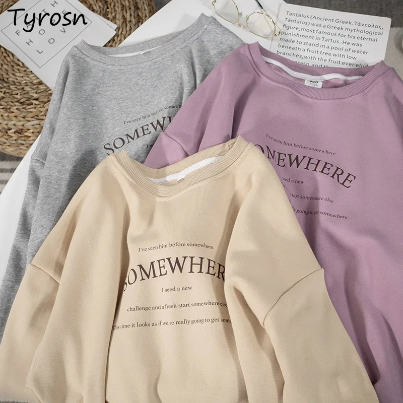 

Letter Printing Hoodies Women Sweet All-match High Street Baggy Sweatshirts Harajuku O-neck Tops Students BF New Arrival Autumn