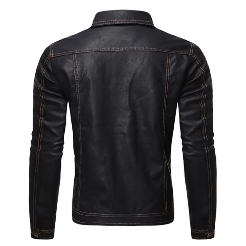 Men Leather Jackets 2021 Spring Fashion Casual Button Pockets Coat Vintage Punk Style Faux Outwear Jacket | Мужская одежда