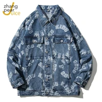 men denim jacket streetwear hip hop mens fashion letter printed jean jackets male casual loose outerwear coat