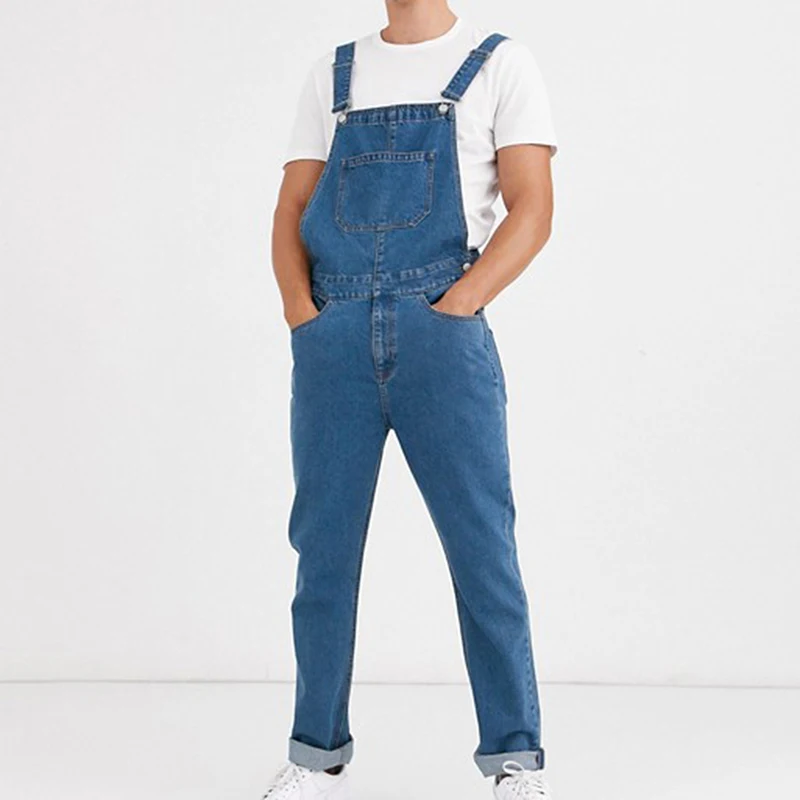 

2021 Men Jeans Jumpsuit Pockets Fitness Suspenders Streetwear Bib Rompers Casual Pants Oversized Men Overalls Pantalones Hombre