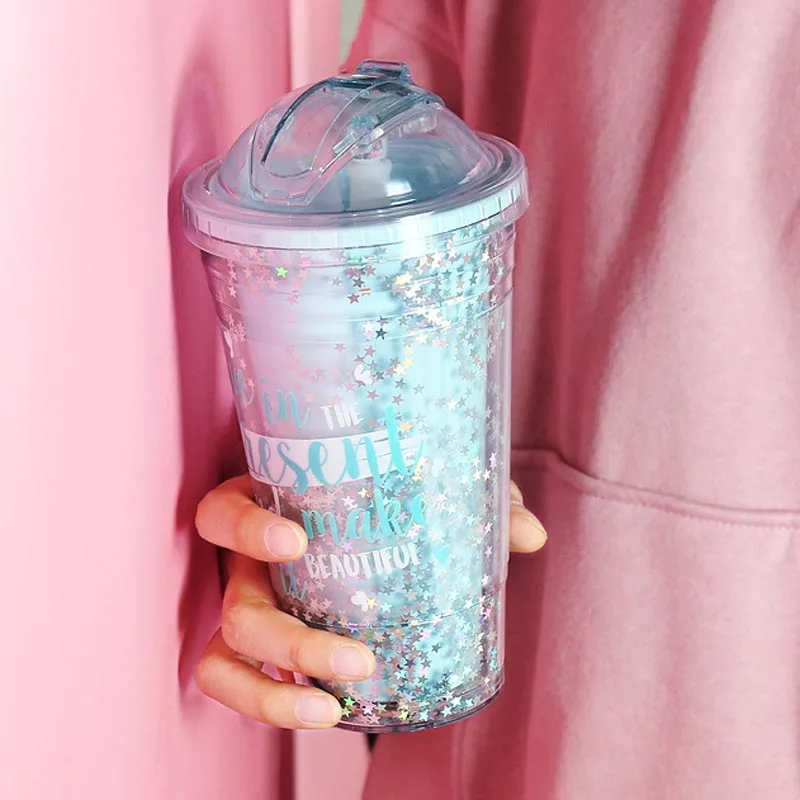 420 мл Кофе кружка с крышка с соломинкой с двойными стенками Bling кружка, стакан для питья сока чашка для путешествий