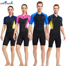Traje de buceo de 1,5mm para hombre y mujer, traje de baño de neopreno de una pieza con protector solar, de manga corta, cálido para surf (2)