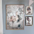Домашний декор сладкий плакат Скандинавская картина без рамки стены искусства в мультипликационном стиле для девочек животных абстрактная живопись акварель принт детская картина для спальни