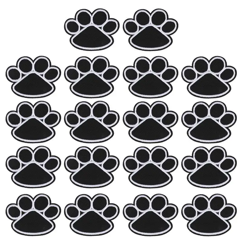 

20pcs Dog Paw Puppy Black Paw Iron On Embroidered Patches Appliques Sewing Cloth Dog Paw Footprints Back Glue Embroidery Cloth