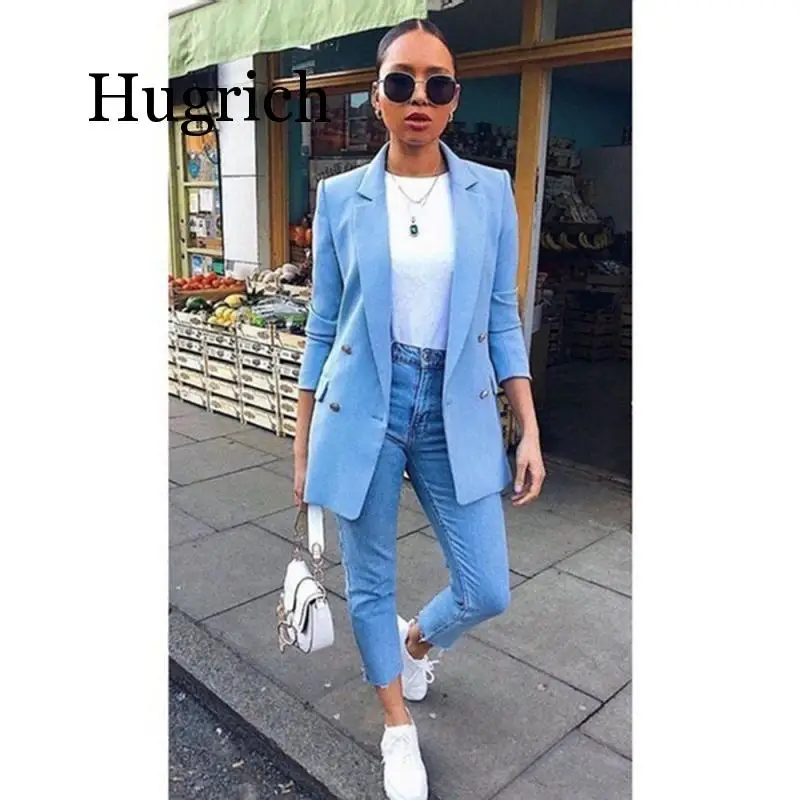 Женский однотонный Блейзер на пуговицах с длинным рукавом | Женская одежда