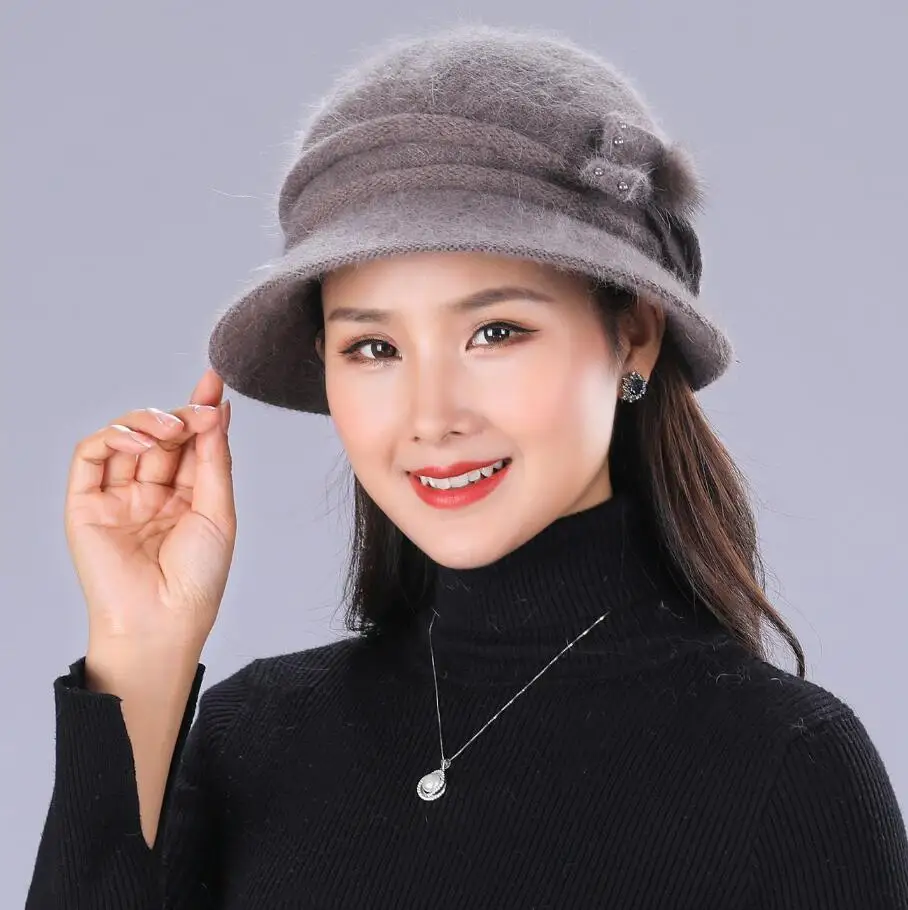 Женская осенне зимняя шапка шарф Шапка смешанный ворсинки мех кролика теплая