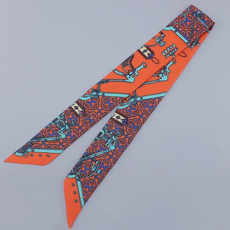 

Silk Scarf Women Print Handle Bag Ribbons Luxury Brand Designer Fashion Lady Head Scarf Small Long Skinny Scarves
