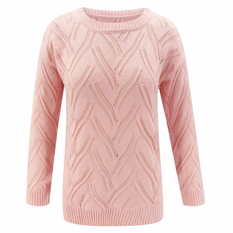 Женский свободный вязаный пуловер джемпер свитер с круглым вырезом и длинным