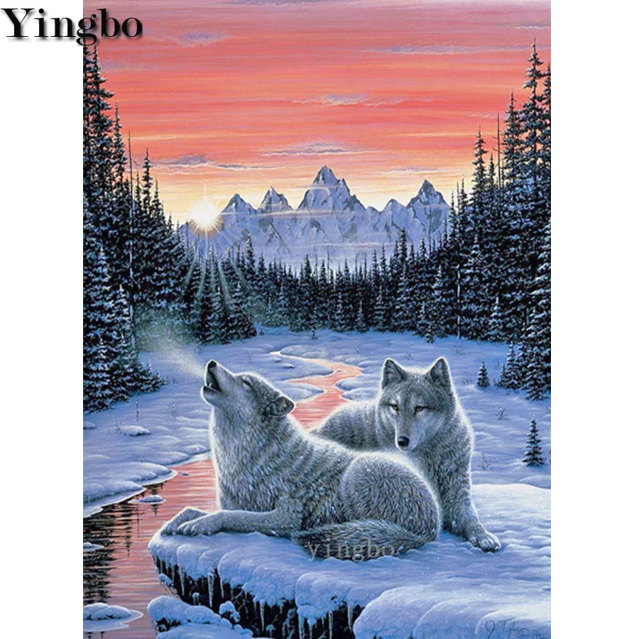 Алмазная 5D картина зимняя снежная сцена волк пара полная алмазная вышивка стразы