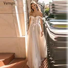 Пляжное свадебное платье Verngo в стиле бохо с открытыми плечами, ТРАПЕЦИЕВИДНОЕ Элегантное свадебное платье в деревенском стиле, кружевное Тюлевое платье невесты с аппликацией
