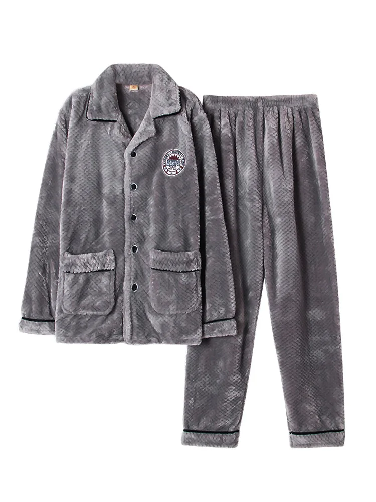 Casual loose sleepwear long sleeve coral fleece thicken warm winter bedroom plus size sleepwear Szata Zestawy Men's Sleep DB60SY