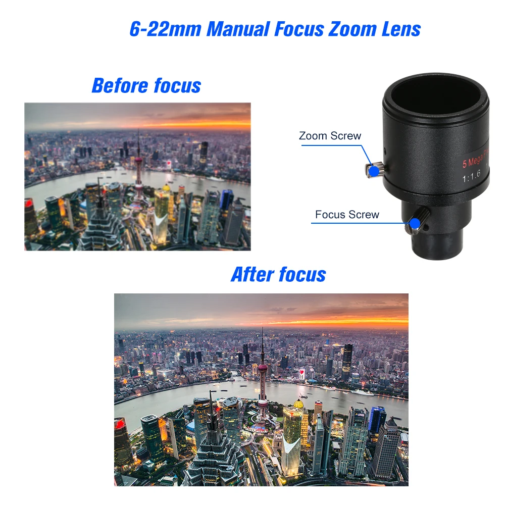 

Varifocal 6-22mm CCTV Camera Lens Manual Focus Zoom 1/2.5" CCTV MTV IR Lens For Security Cameras HD IP Cameras F1.6 M12 Mount