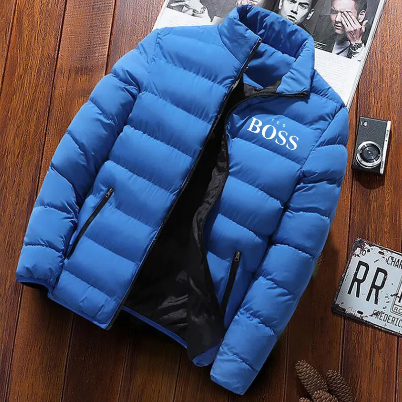 

YES boss Print Winter Jacket Men Thick Warm Jacket Slim Casual Hooded Male Parka Jacket Men Cotton Thick Parka Jacket