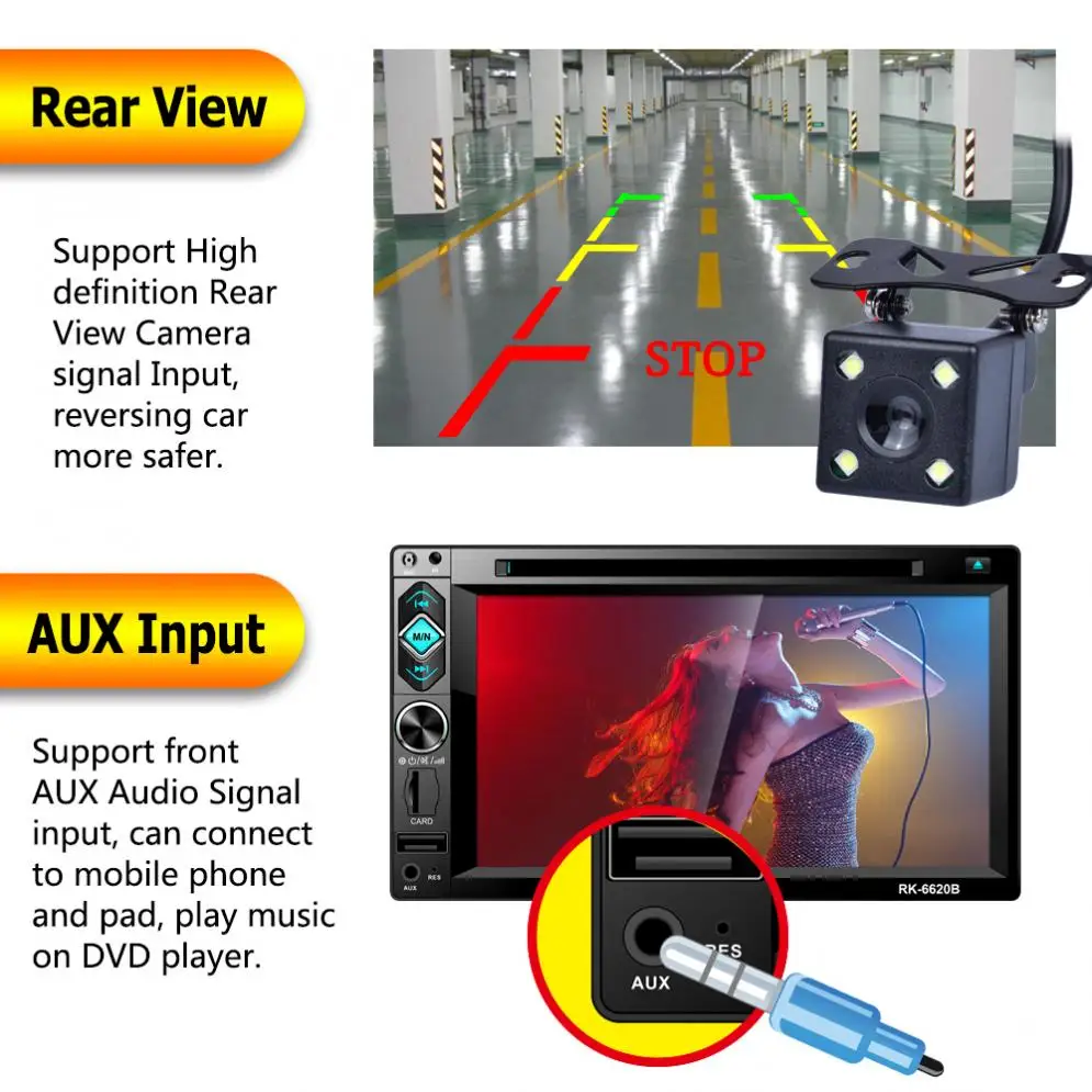 

Universal 2DIN6.2 InchBluetooth HD DigitalScreenTouchScreenCarDVD PlayerAndriod Support Mirrorlink / Wireless Remote Control