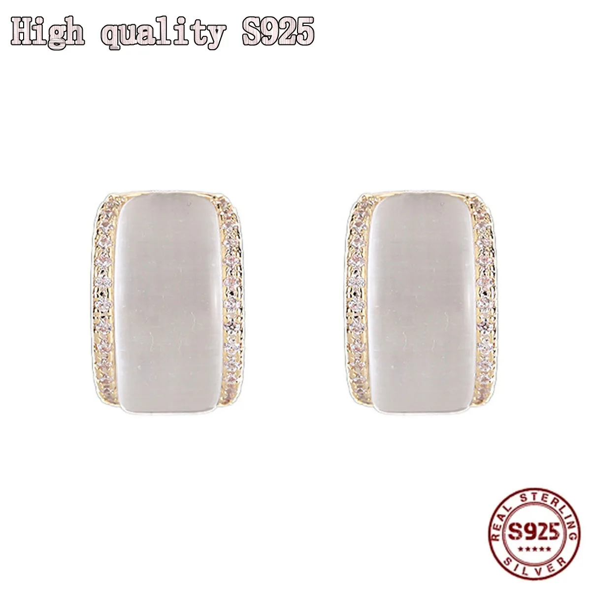 

2021New High Quality Simple Temperament Small Fresh Retro Opal Geometric Earrings S925 Silver Needle Charm Women's Earrings Gift
