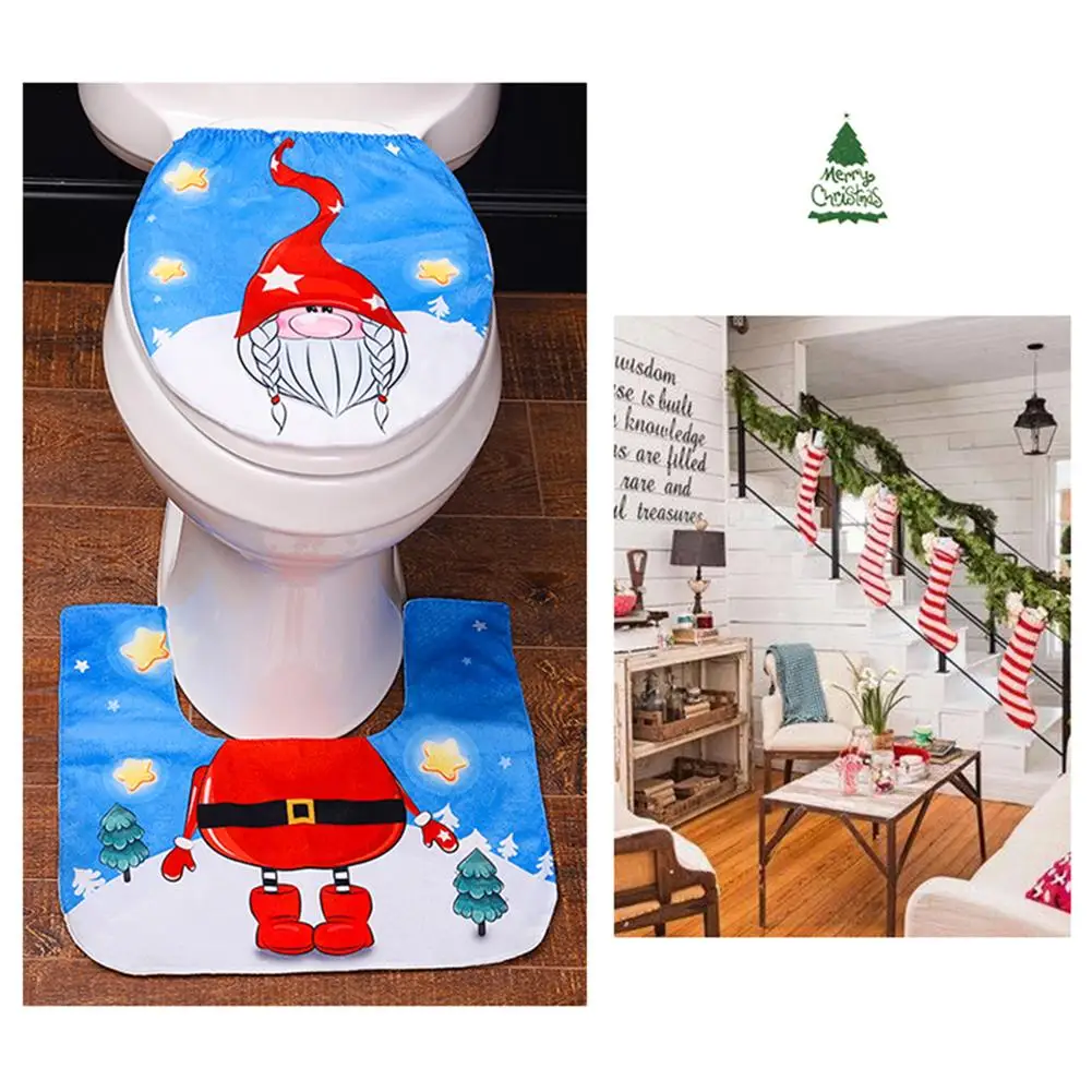 

2Pcs Christmas Santa Gnome Bathroom Toilet Seat Cover Pad Mat Xmas Decoration