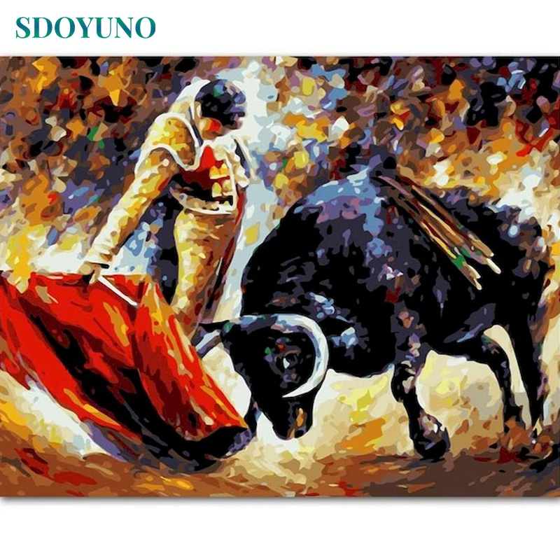 

SDOYUNO 60x75cm Paint By Numbers Bullfight DIY Oil Painting By Numbers On Canvas Figure Frameless Digital Hand Painting Home Dec