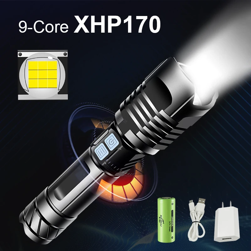 

Новый самый мощный светодиодный фонарик XHP170, фонарик Xhp90, тактические фонарики с Usb, перезаряжаемая ручная лампа XHP70, светодиодный фонарь выс...
