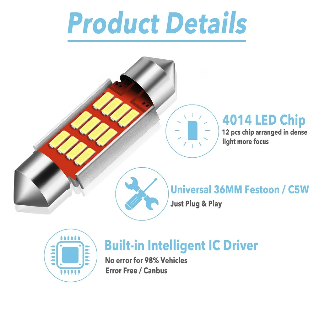Светодиодная лампа-гирлянда C5W с CANBUS 36 мм без ошибок 4014 SMD для Audi A4 B6 B8 A3 Q7 TT 8n BMW E90 E60