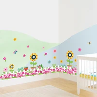 blooming colorful flowers butterfly fence wall stickers for baseboard living room decoration diy plant mural art home decals