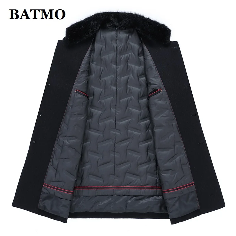 

BATMO 100% wool natural mink fur collar thicked trench coat men,men's winter wool long jackets,size M,L,XL,XXL,XXXL 8859