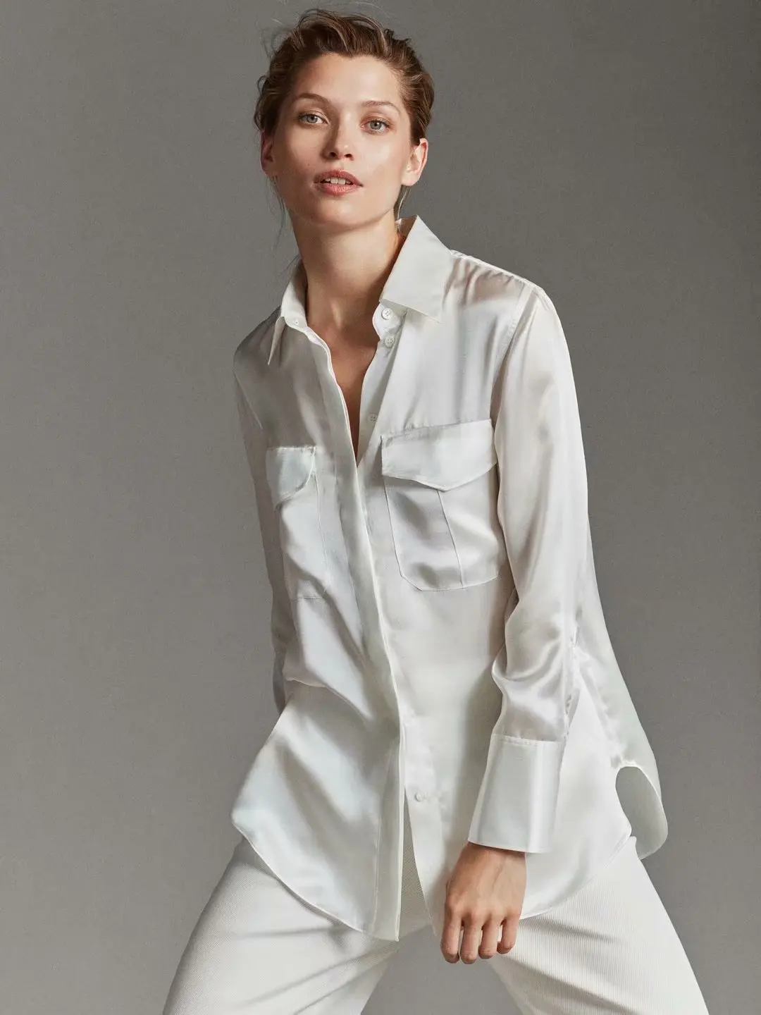 Withered new autumn blusas mujer de moda england office lady satin mulberry silk shirt kimono shirt womens tops and tshirt