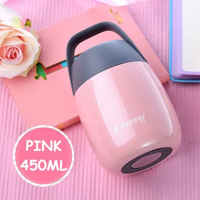 PINK 450 мл контейнер для еды с вакуумной изоляцией из нержавеющей стали тепловой кухонный Ланч-бокс для еды и супа контейнер кувшин-термос - Цвет: PINK