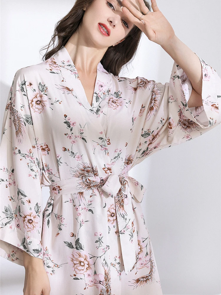 Женский Атласный халат шелковая и тонкая ночная рубашка из вискозной ткани с