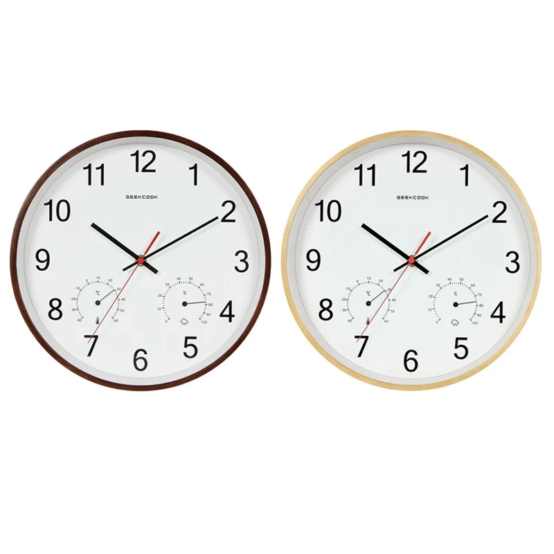 

Geekcook 12 Inch Classic Wooden Wall Clocks Silent Quartz Thermometer Hygrometer Humidity Non Ticking For Living Room Office