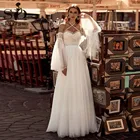 Платье свадебное с лямкой на шее и рукавами, в стиле бохо