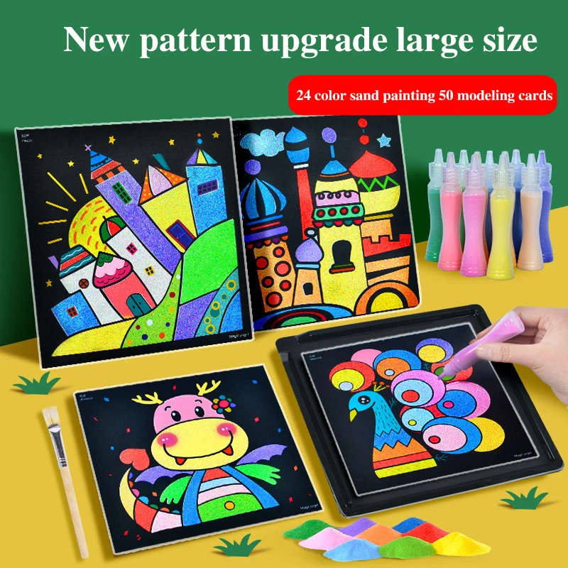 Creativo pintura de arena DIY ni&ntilde;os juguetes de Montessori ni&ntilde;os artesan&iacute;a Doodle color arena im&aacute;genes art&iacute;sticas papel de dibujo juguetes educativos-2