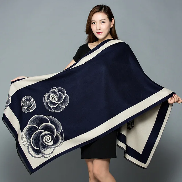 I navyblue beige Новая шаль женский утолщенный теплый кашемировый шарф Пашмина осень зима большой мягкий шарф шаль универсальное покрывало - Цвет: I navyblue beige