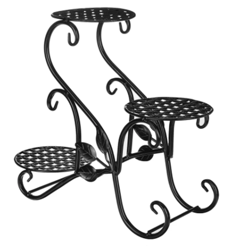 

Iron Flower Shelf Rack Home Floor-Style Living Room Flower Pot Shelf 3Layers Indoor Outdoor Garden Flower Stand