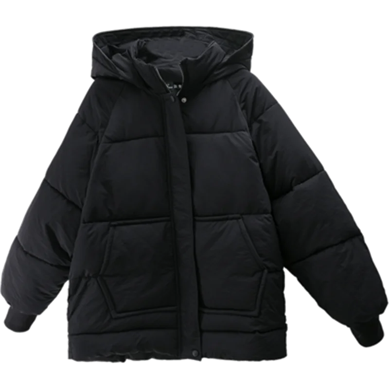 

Winter New Black Cotton Coat Women Korean Fashion Thick Hooded Short Jacket Ladies Casual Long Sleeve Female Clothes Tide S2270