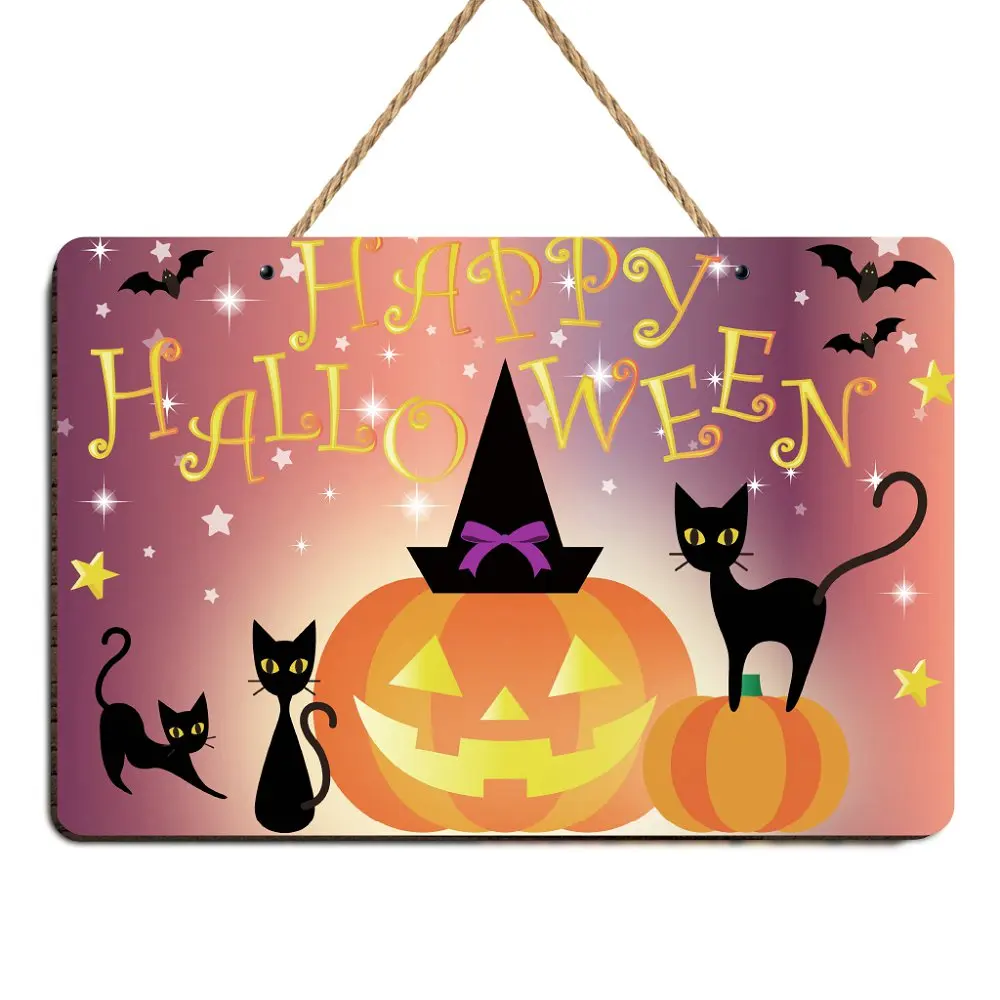 Веселый Хэллоуин с кошкой автомобиль деревянный знак деревянная доска старинное